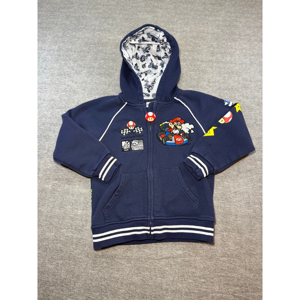 Mario Kart Boys Size 6/7 Zip-Up Hoodie Navy Blue Nintendo Mario & Luigi Jacket
